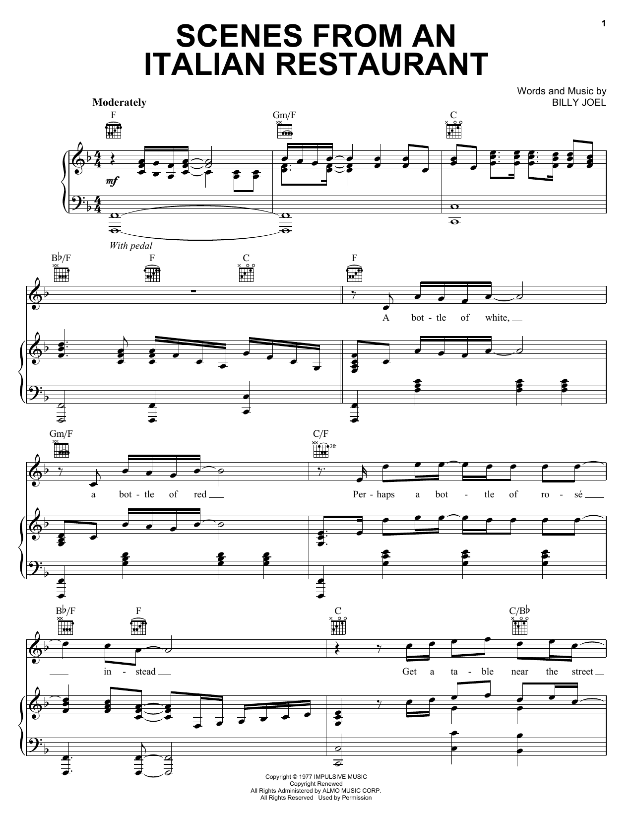 Billy Joel Scenes From An Italian Restaurant sheet music notes and chords. Download Printable PDF.