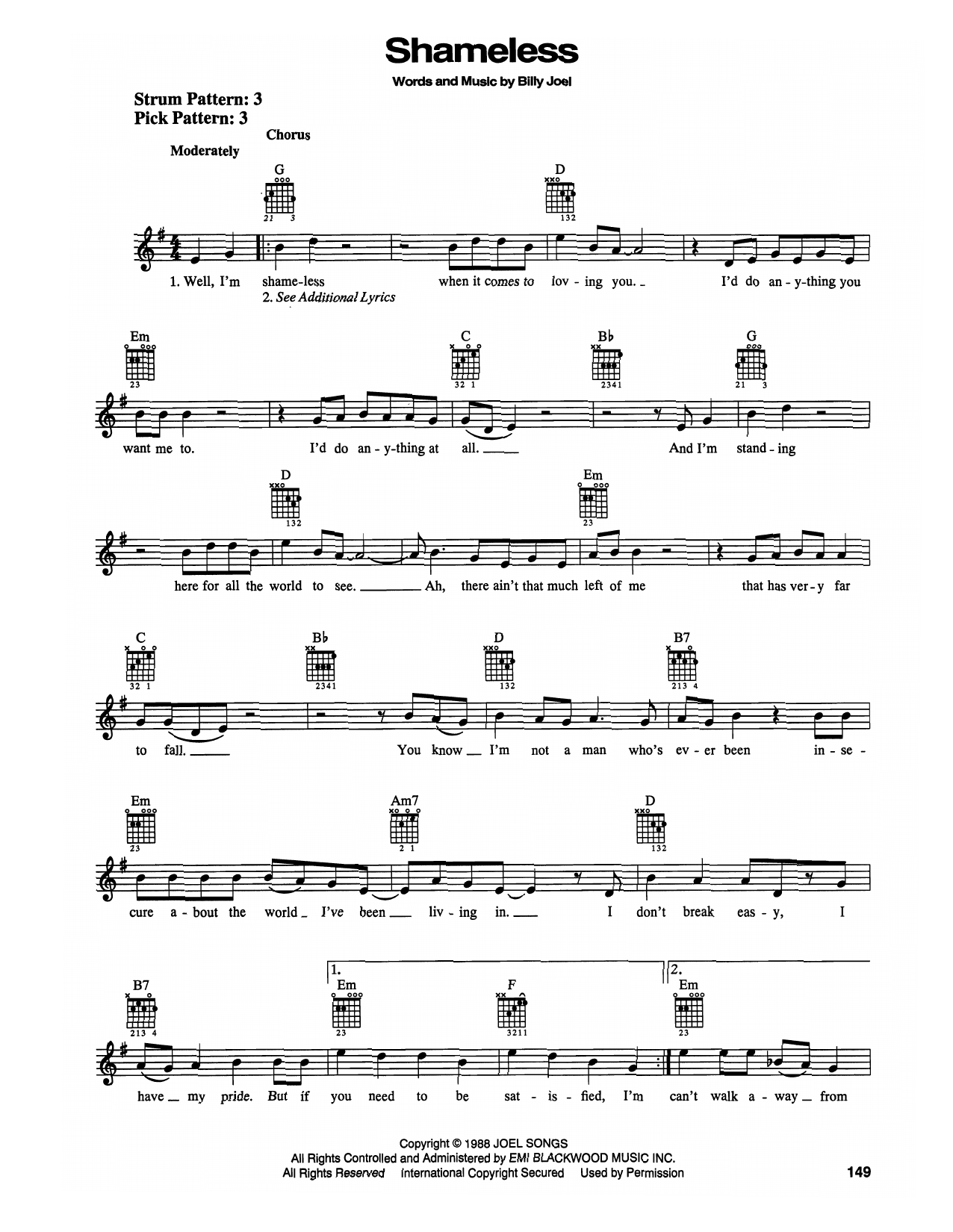 Billy Joel Shameless sheet music notes and chords. Download Printable PDF.