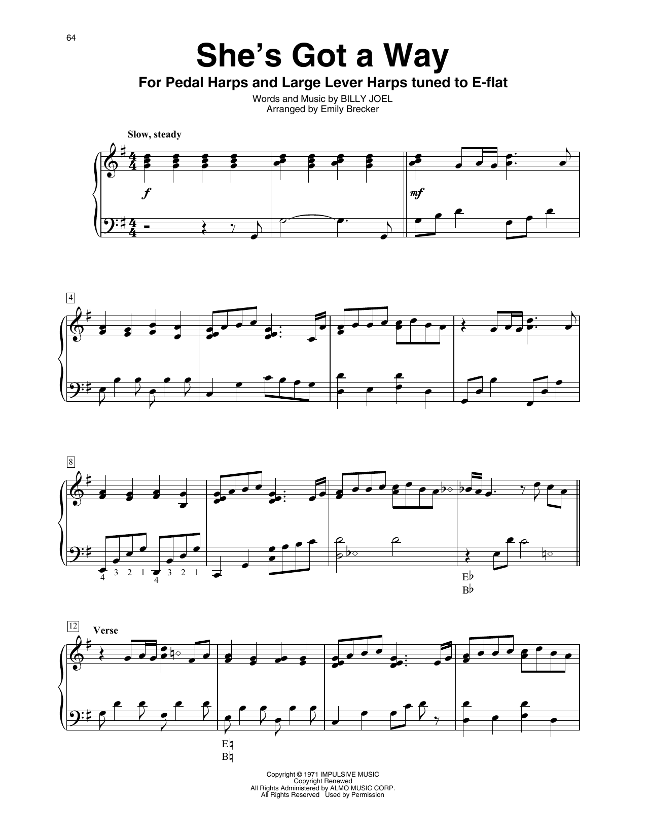 Billy Joel She's Got A Way (arr. Emily Brecker) sheet music notes and chords. Download Printable PDF.