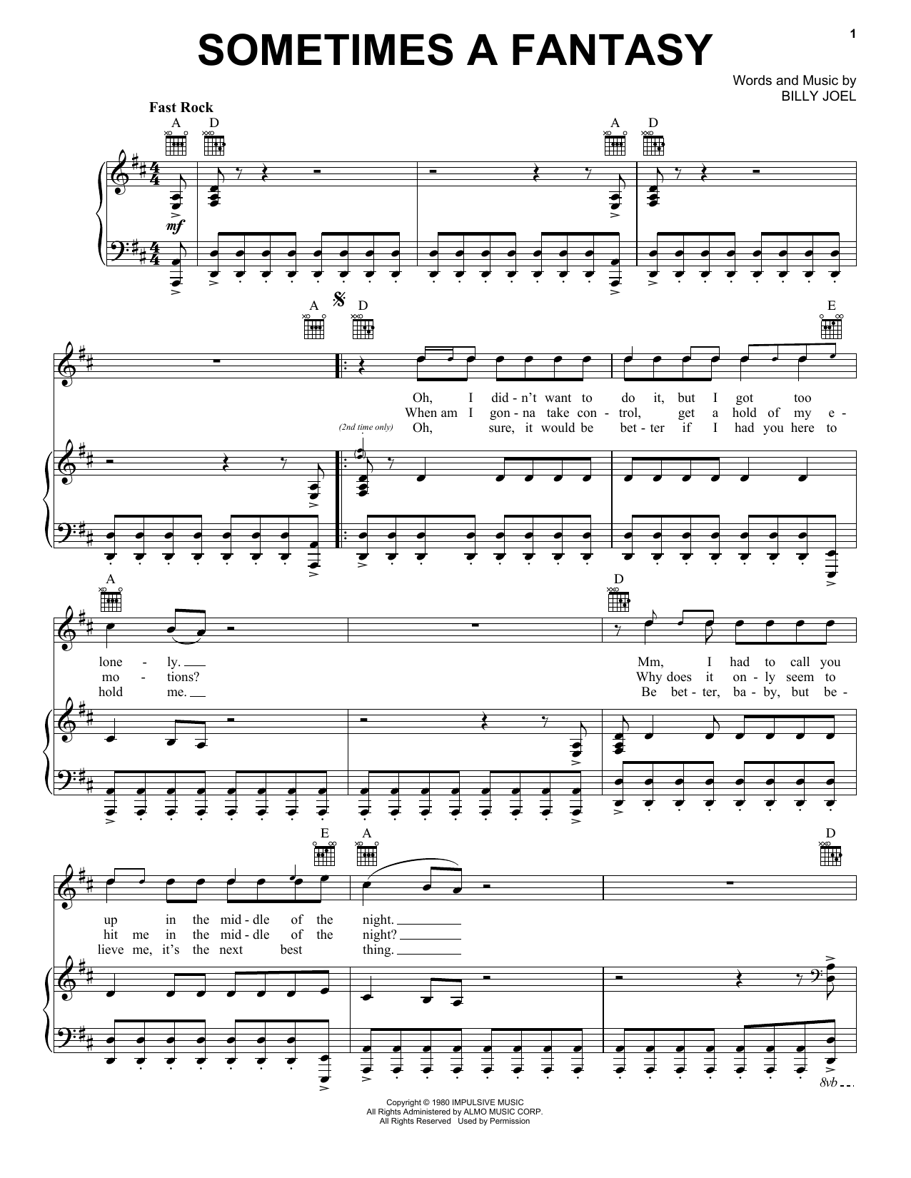 Billy Joel Sometimes A Fantasy sheet music notes and chords. Download Printable PDF.