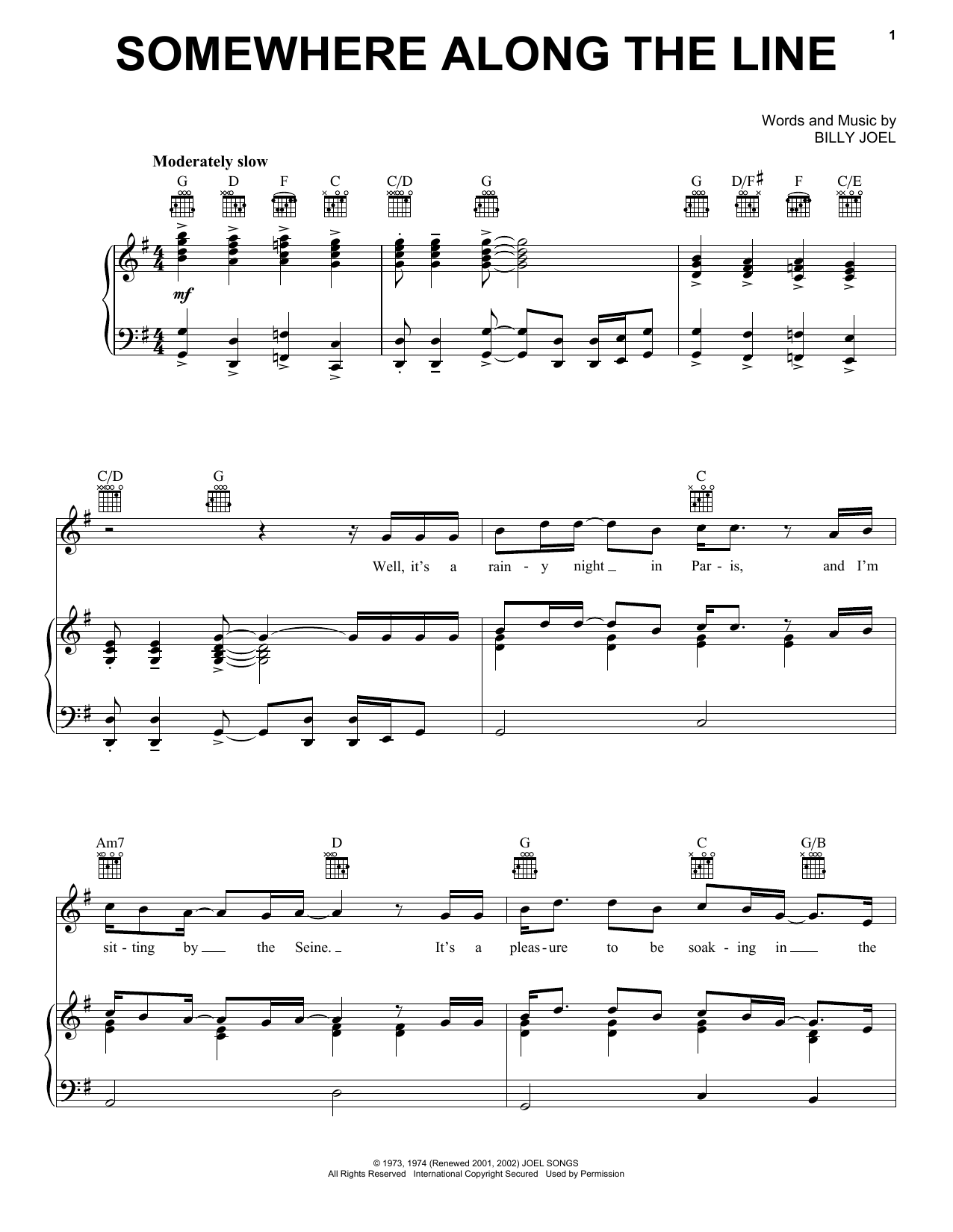 Learn to play Billy Joel Somewhere Along The Line sheet music for Piano, Vocal & Guitar Chords (Right-Hand Melody) in minutes. Price: 7.8900$ Billy Joel Somewhere Along The Line sheet music notes and chords arranged for Piano, Vocal & Guitar Chords (Right-Hand Melody)