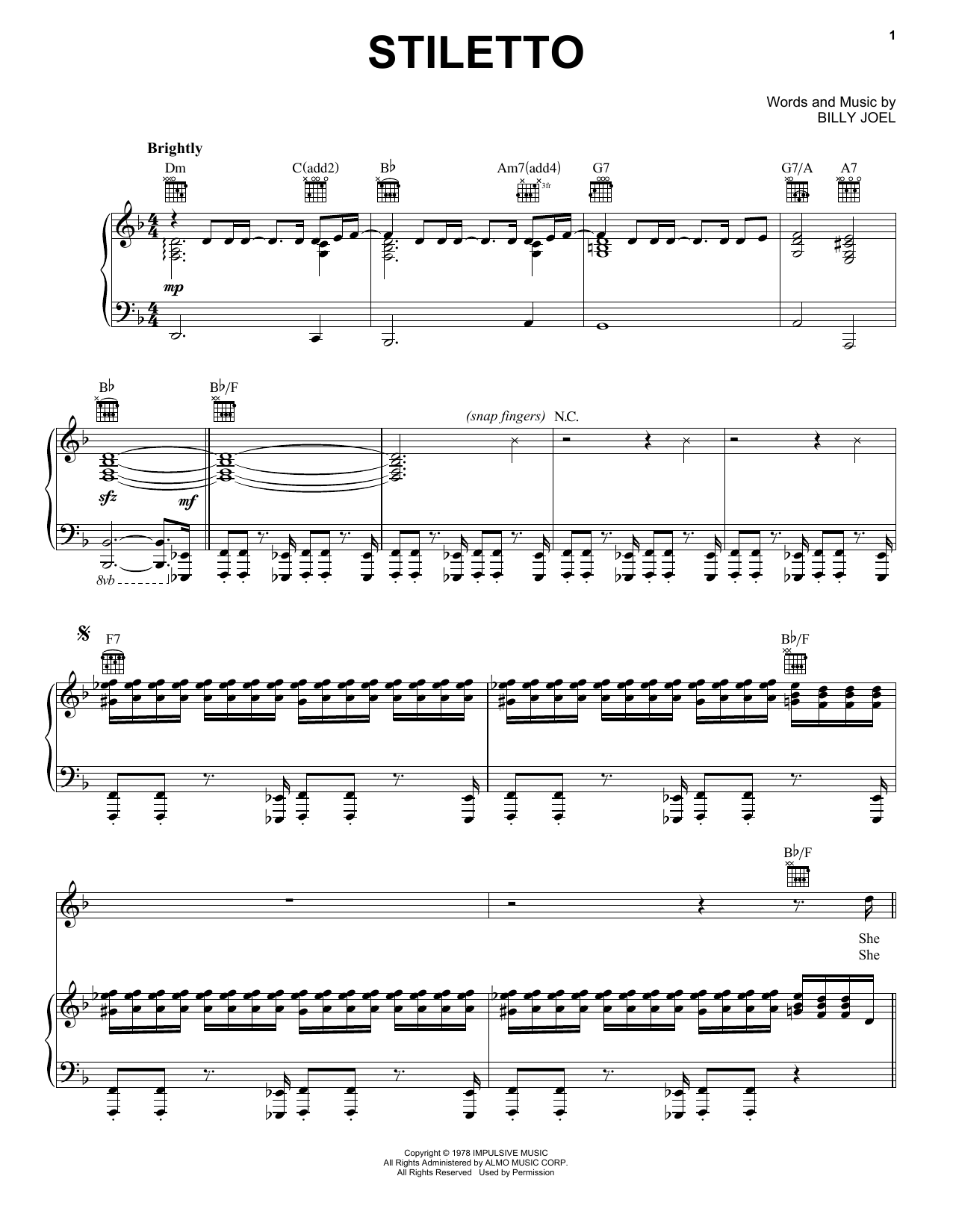 Billy Joel Stiletto sheet music notes and chords. Download Printable PDF.