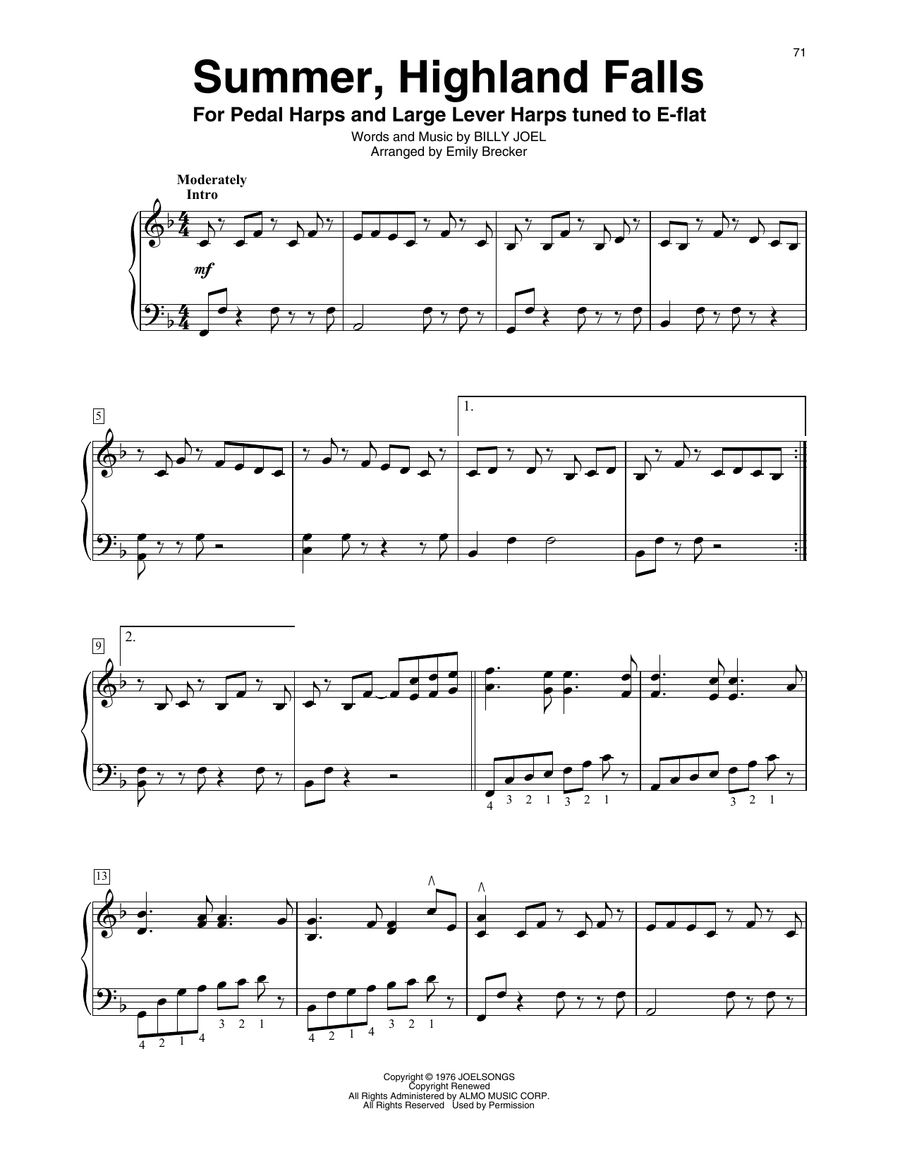 Billy Joel Summer, Highland Falls (arr. Emily Brecker) sheet music notes and chords. Download Printable PDF.