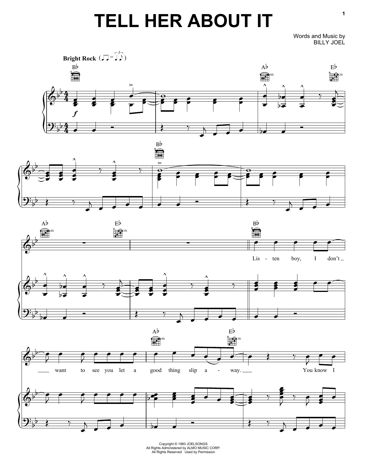 Billy Joel Tell Her About It sheet music notes and chords. Download Printable PDF.