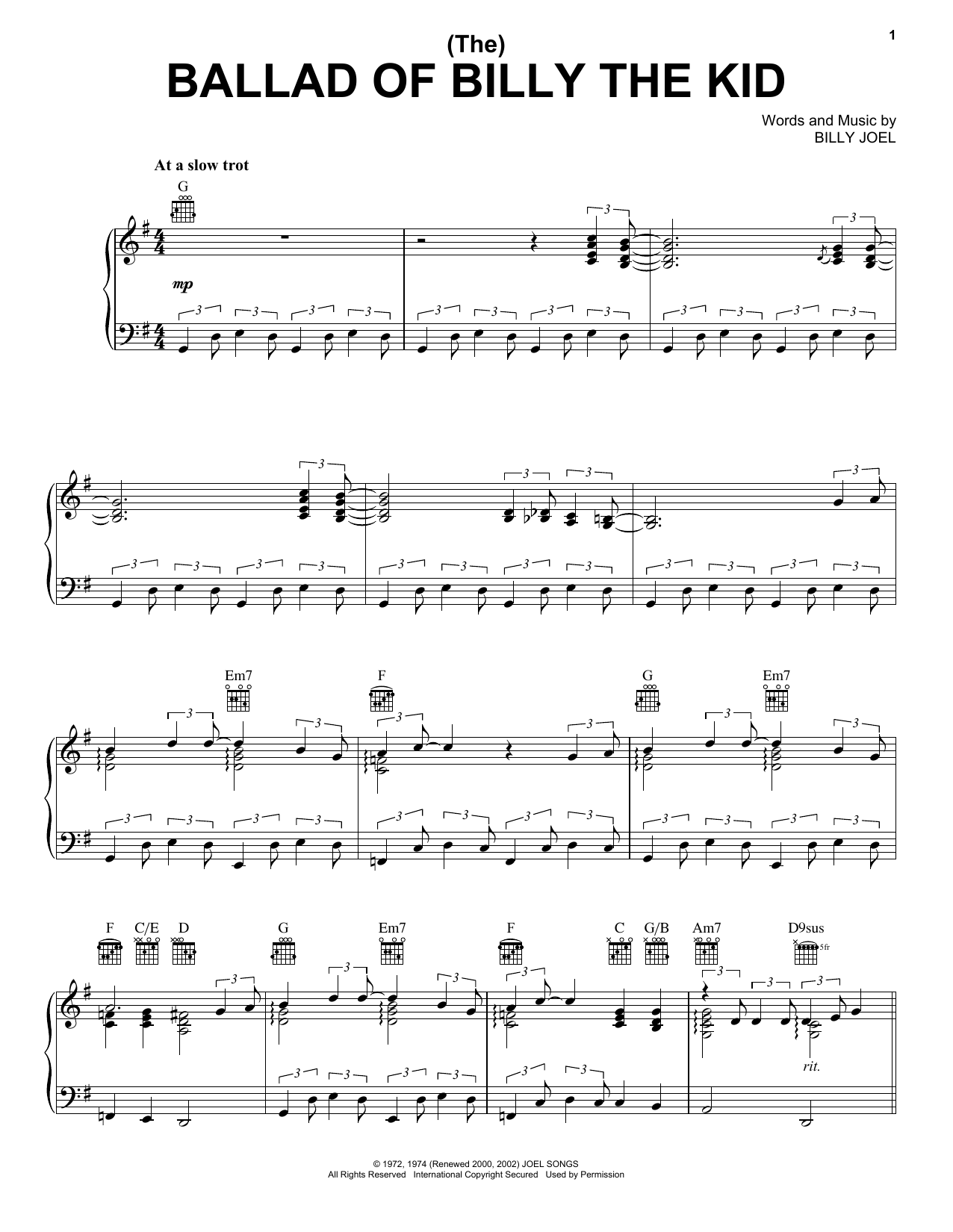 Billy Joel (The) Ballad Of Billy The Kid sheet music notes and chords. Download Printable PDF.