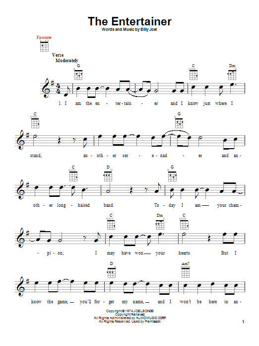 Billy Joel The Entertainer sheet music notes and chords. Download Printable PDF.