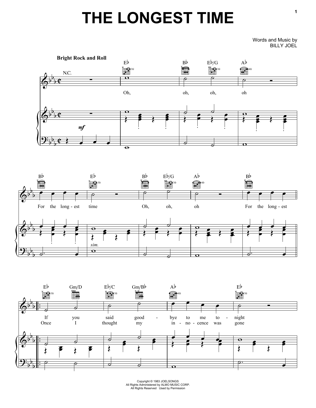 Billy Joel The Longest Time sheet music notes and chords. Download Printable PDF.