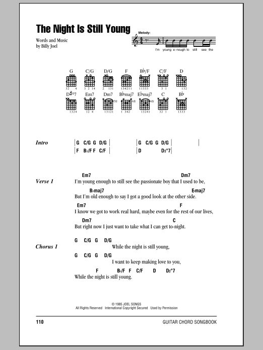 Billy Joel The Night Is Still Young sheet music notes and chords. Download Printable PDF.