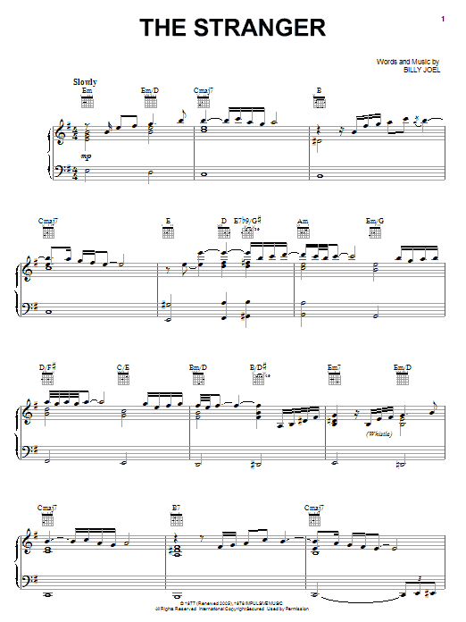 Billy Joel The Stranger sheet music notes and chords. Download Printable PDF.