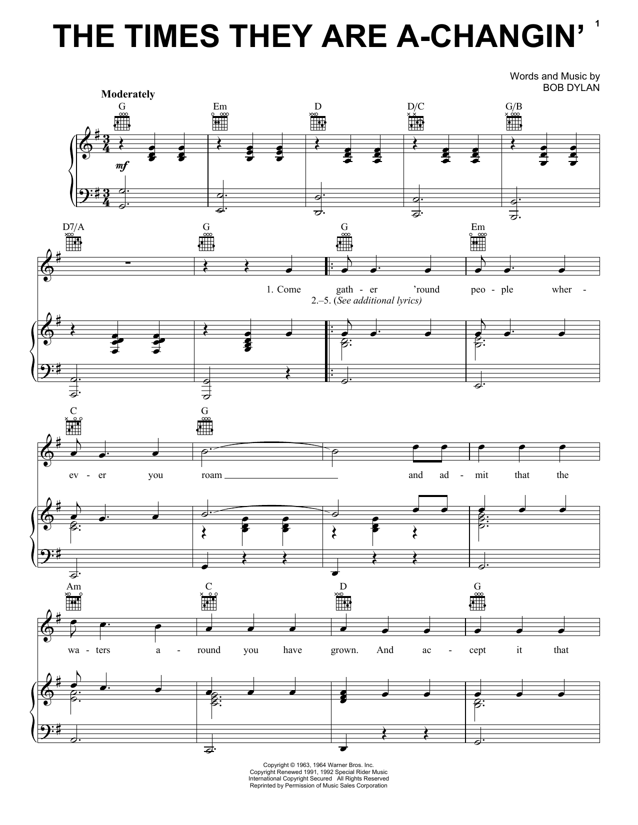 Learn to play Billy Joel The Times They Are A-Changin' sheet music for Piano, Vocal & Guitar Chords (Right-Hand Melody) in minutes. Price: 7.8900$ Billy Joel The Times They Are A-Changin' sheet music notes and chords arranged for Piano, Vocal & Guitar Chords (Right-Hand Melody)