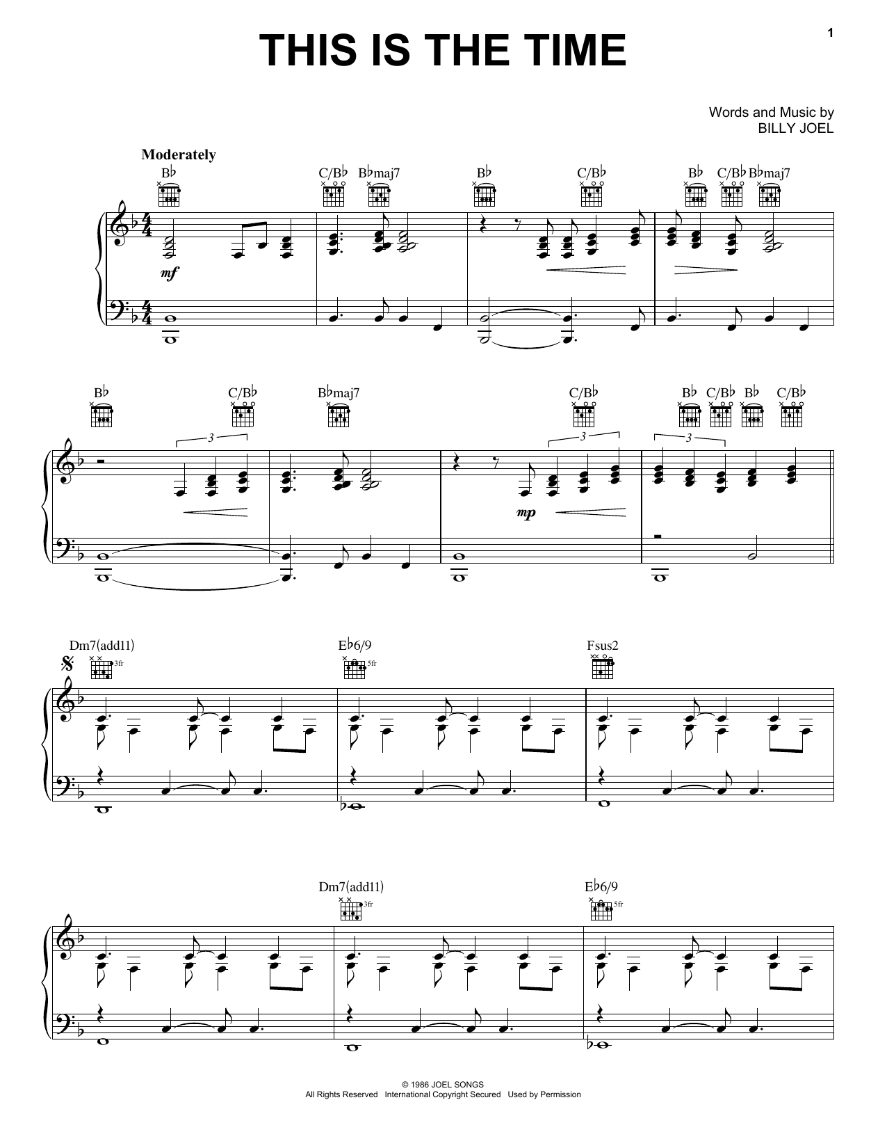 Billy Joel This Is The Time sheet music notes and chords. Download Printable PDF.