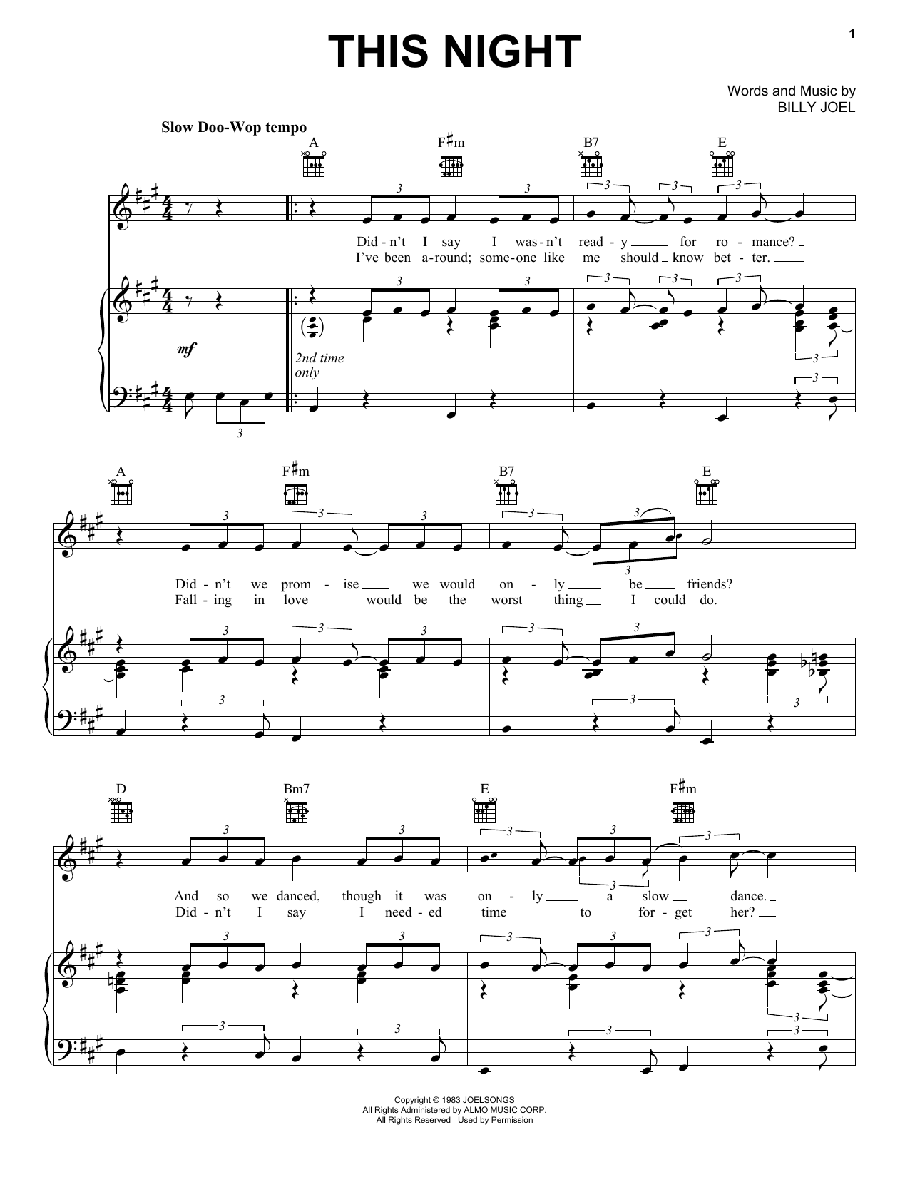 Billy Joel This Night sheet music notes and chords. Download Printable PDF.