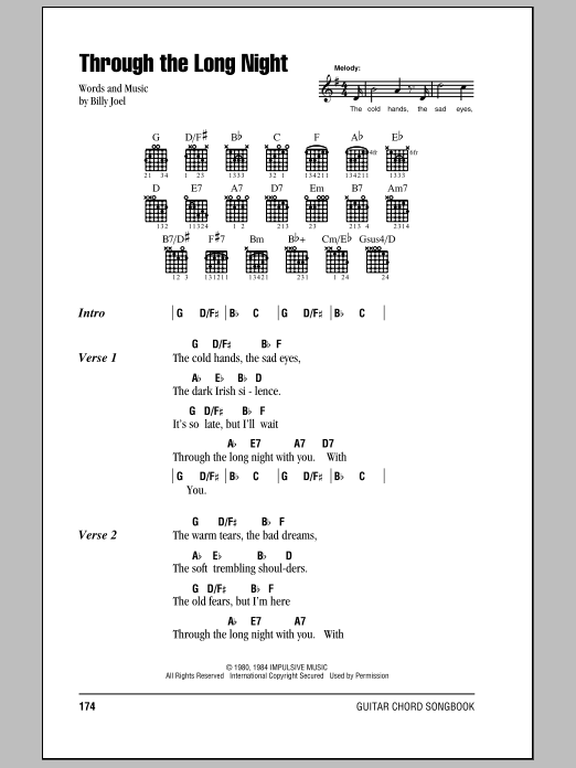 Billy Joel Through The Long Night sheet music notes and chords. Download Printable PDF.