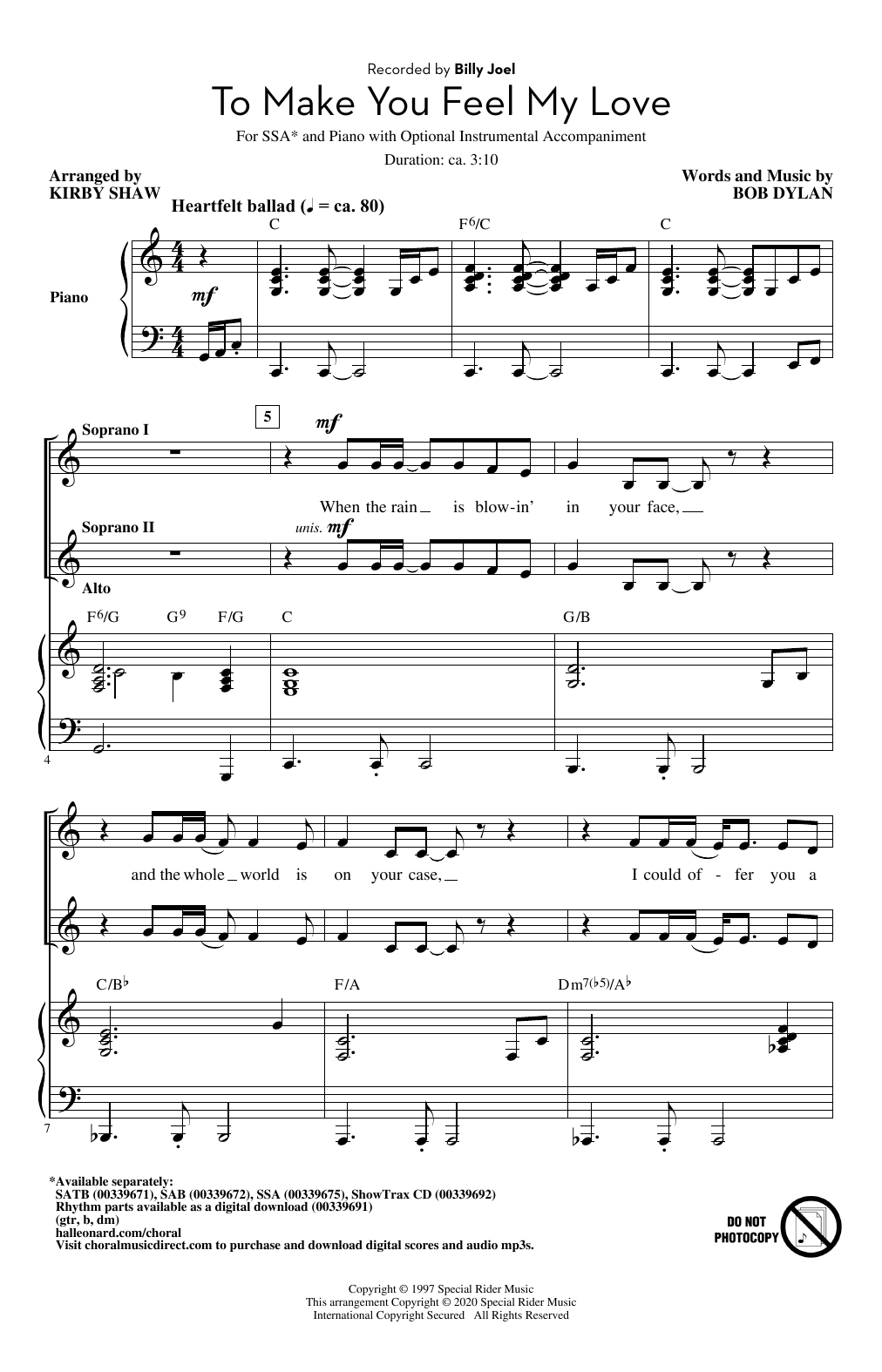 Billy Joel To Make You Feel My Love (arr. Kirby Shaw) sheet music notes and chords. Download Printable PDF.