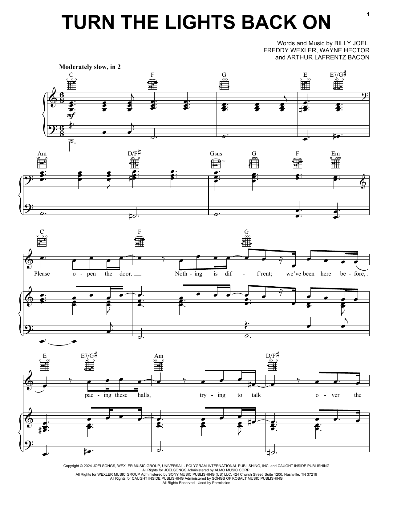 Billy Joel Turn The Lights Back On sheet music notes and chords. Download Printable PDF.