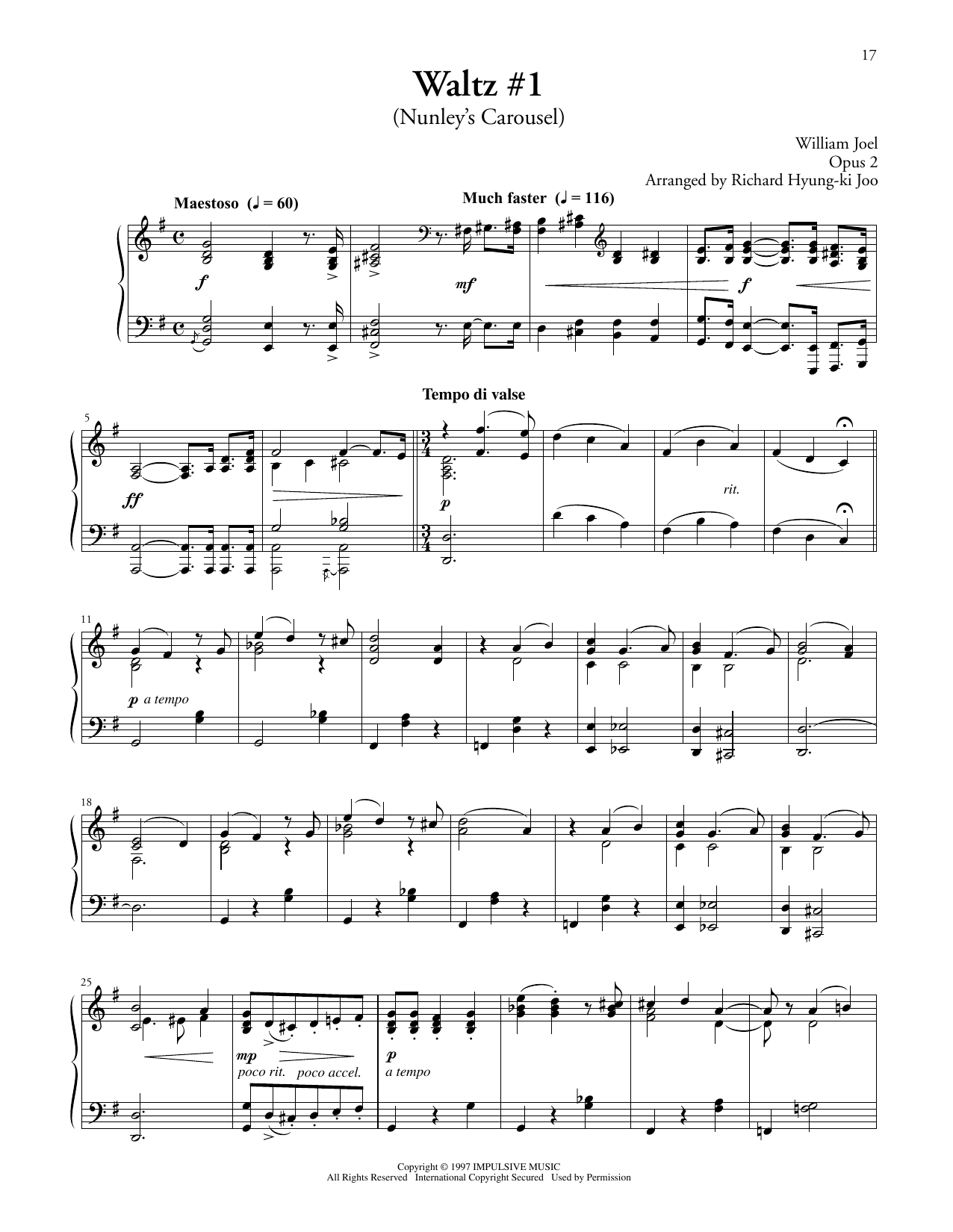 Learn to play Billy Joel Waltz #1 (Nunley's Carousel) sheet music for Piano Solo in minutes. Price: 7.8900$ Billy Joel Waltz #1 (Nunley's Carousel) sheet music notes and chords arranged for Piano Solo