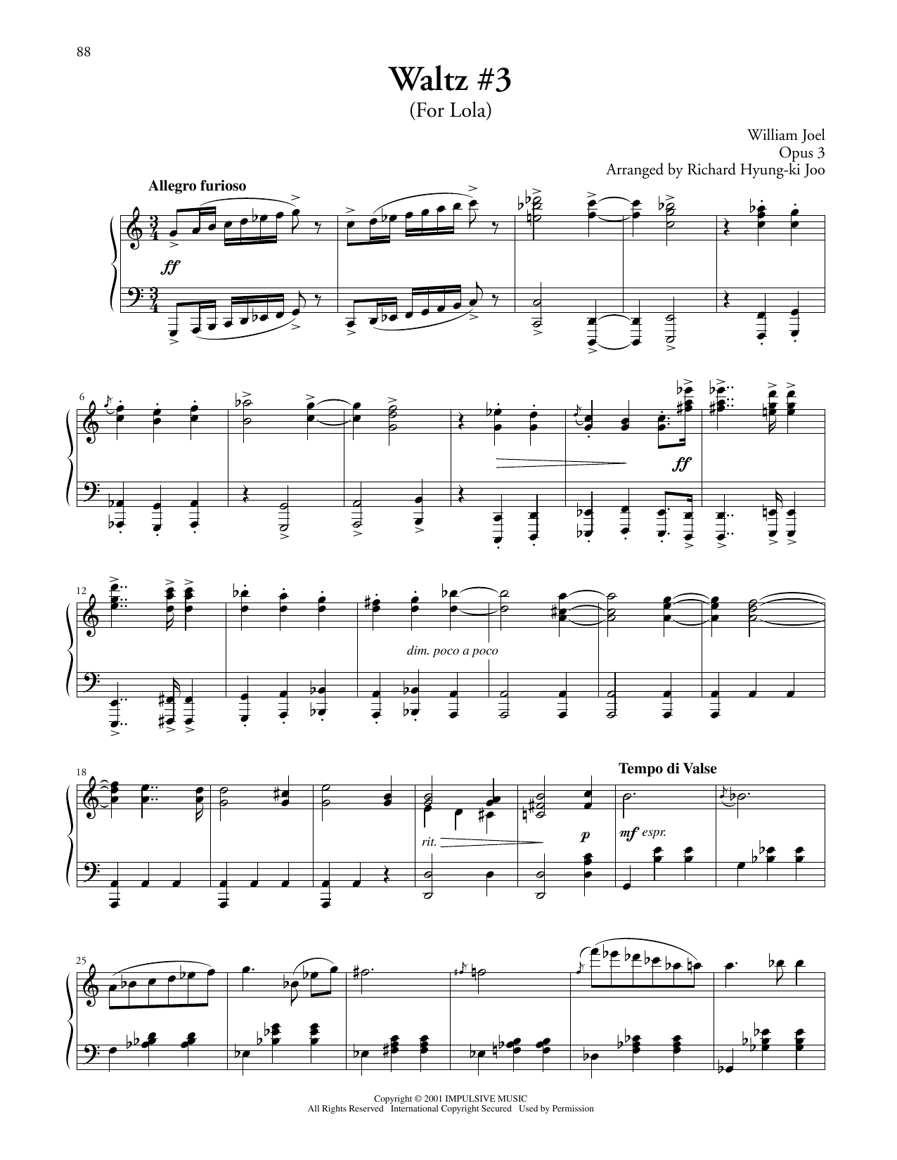 Learn to play Billy Joel Waltz #3 (For Lola) sheet music for Piano Solo in minutes. Price: 7.8900$ Billy Joel Waltz #3 (For Lola) sheet music notes and chords arranged for Piano Solo