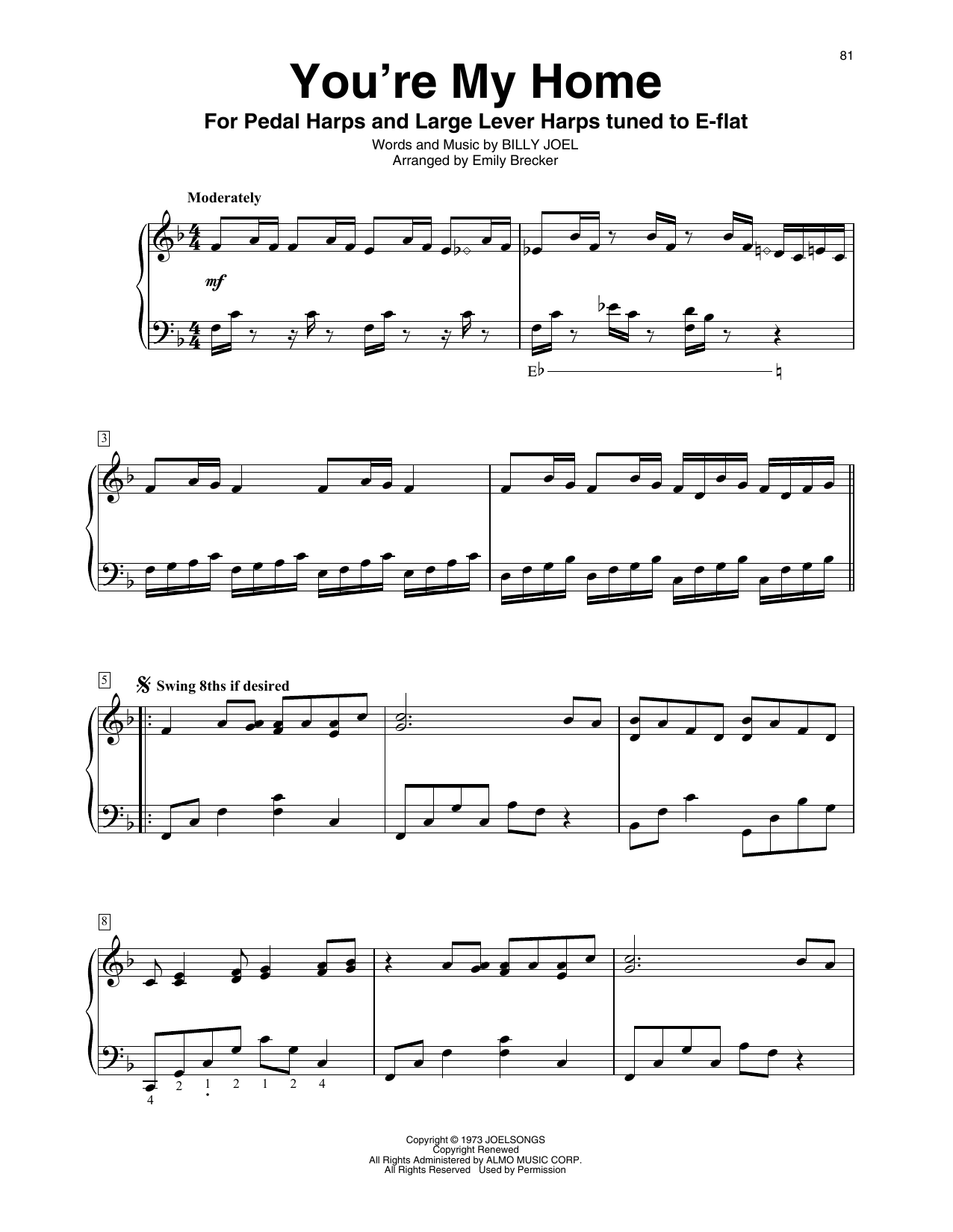 Billy Joel You're My Home (arr. Emily Brecker) sheet music notes and chords. Download Printable PDF.