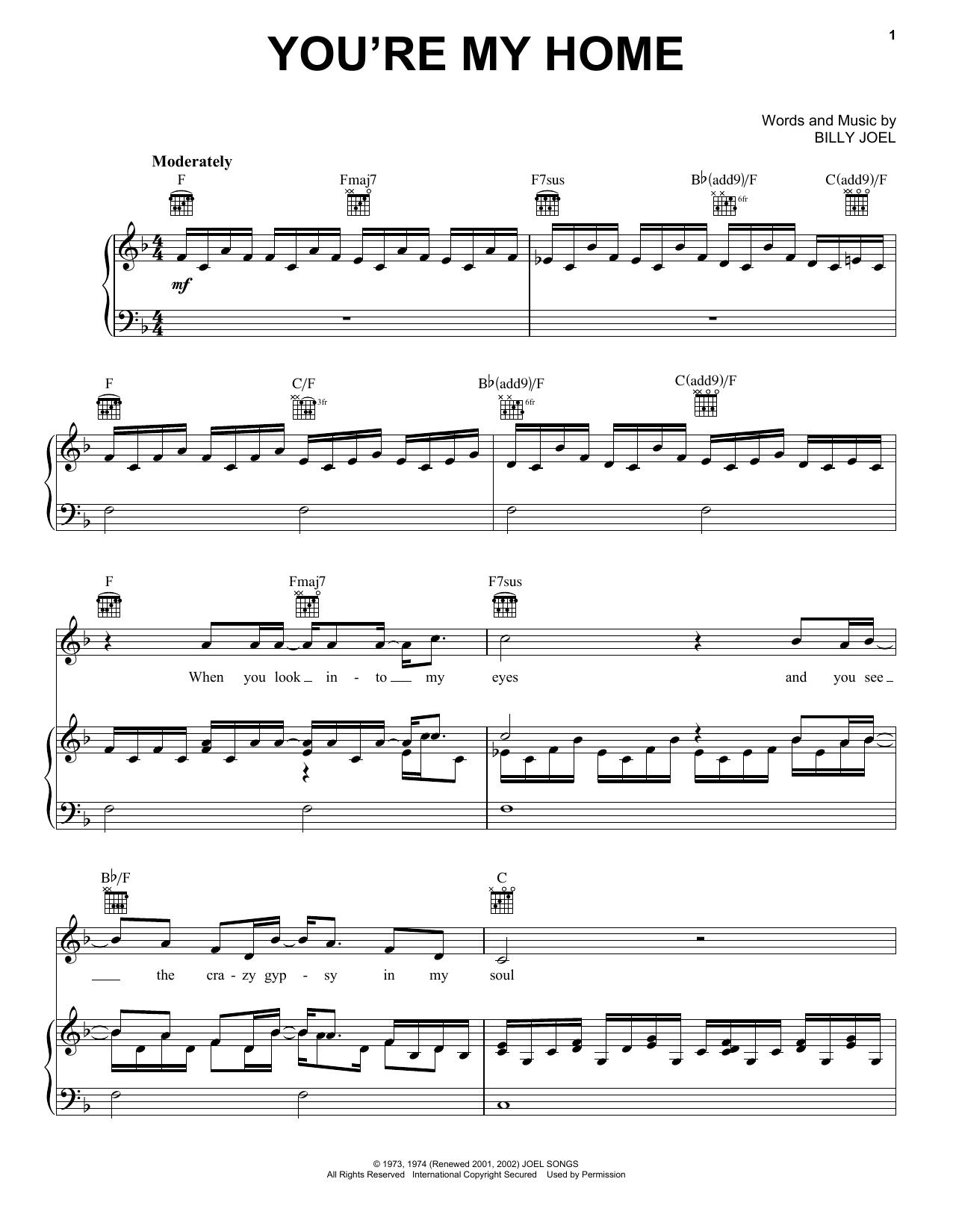 Billy Joel You're My Home sheet music notes and chords. Download Printable PDF.