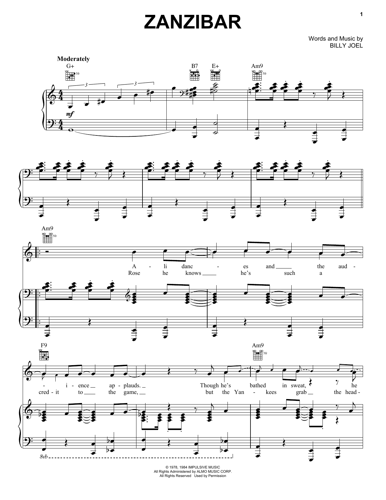 Billy Joel Zanzibar sheet music notes and chords. Download Printable PDF.