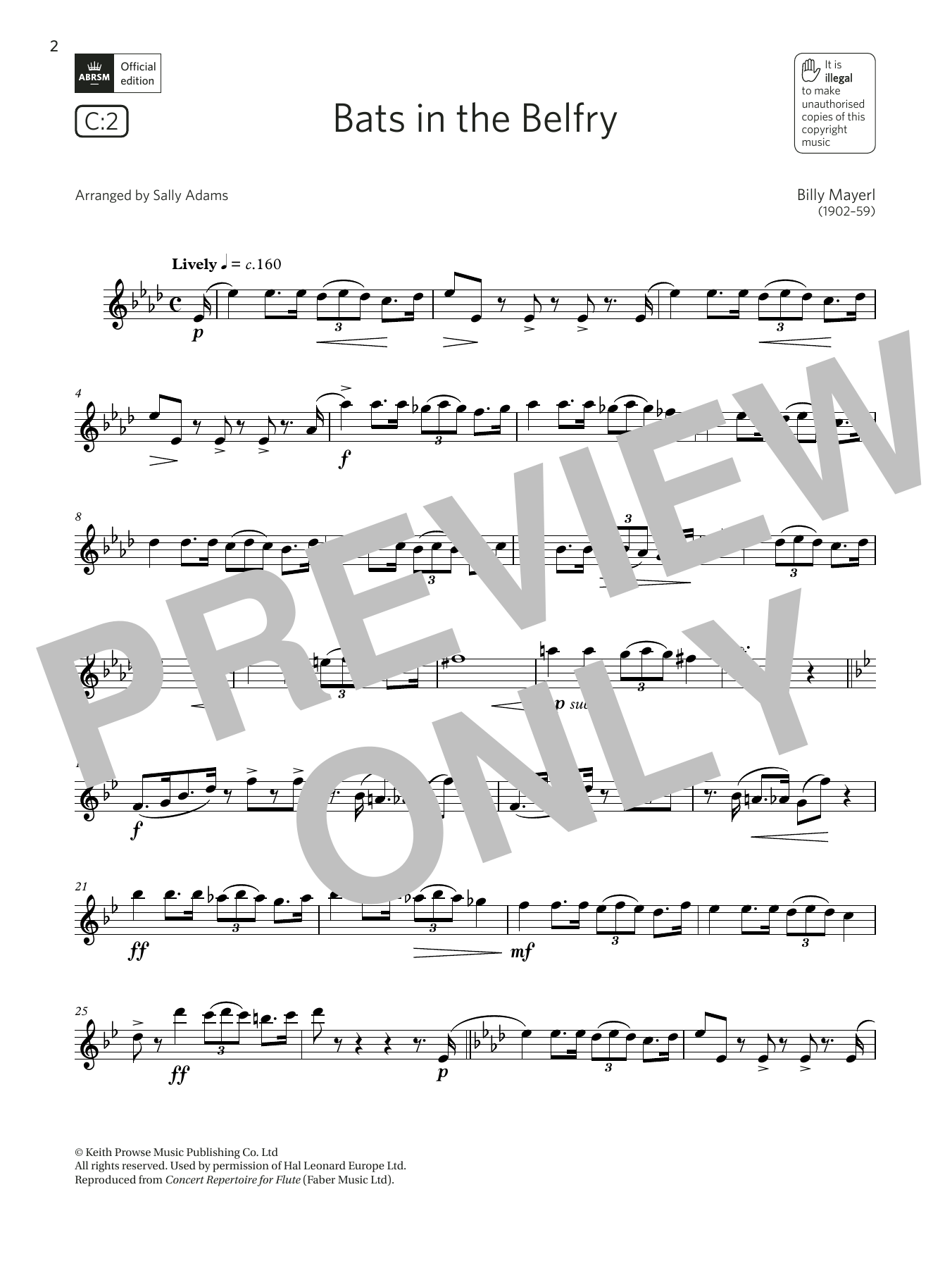 Billy Mayerl Bats in the Belfry (Grade 6 List C1 from the ABRSM Flute syllabus from 2022) sheet music notes and chords arranged for Flute Solo