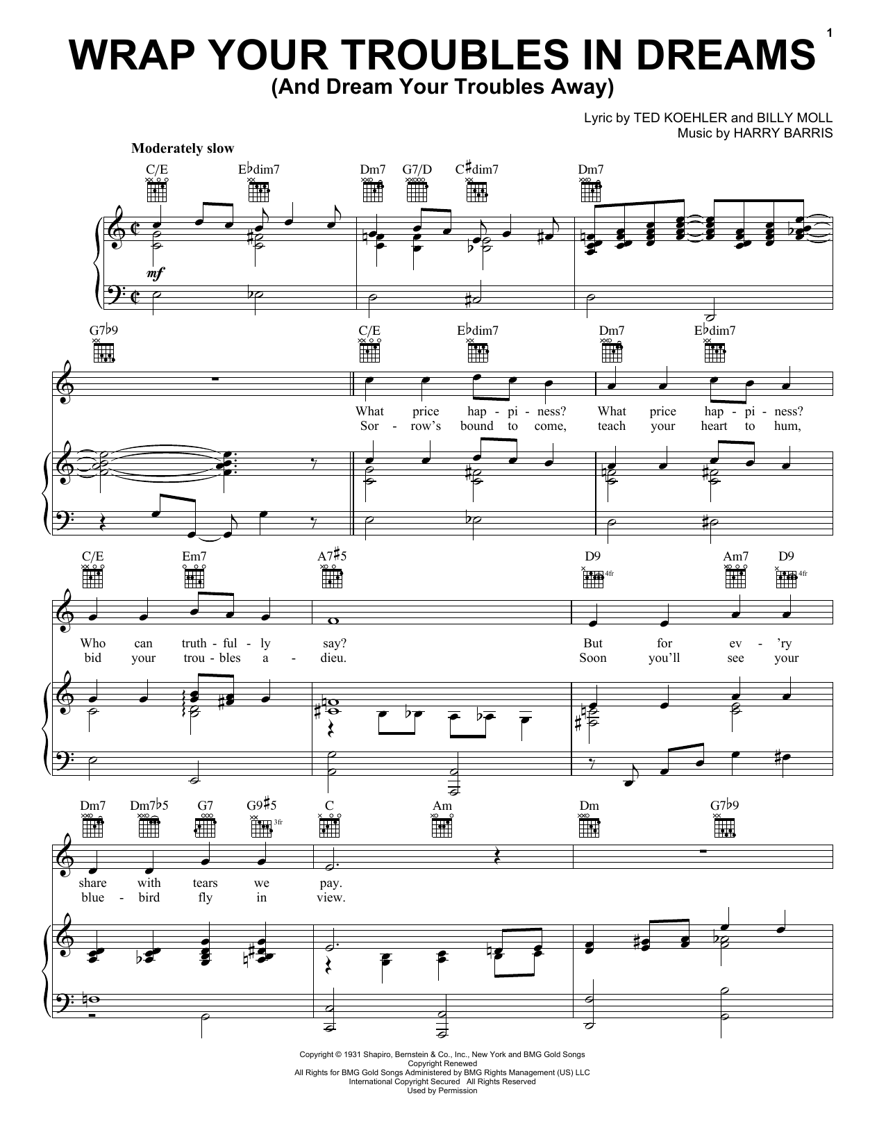 Billy Moll Wrap Your Troubles In Dreams (And Dream Your Troubles Away) sheet music notes and chords. Download Printable PDF.