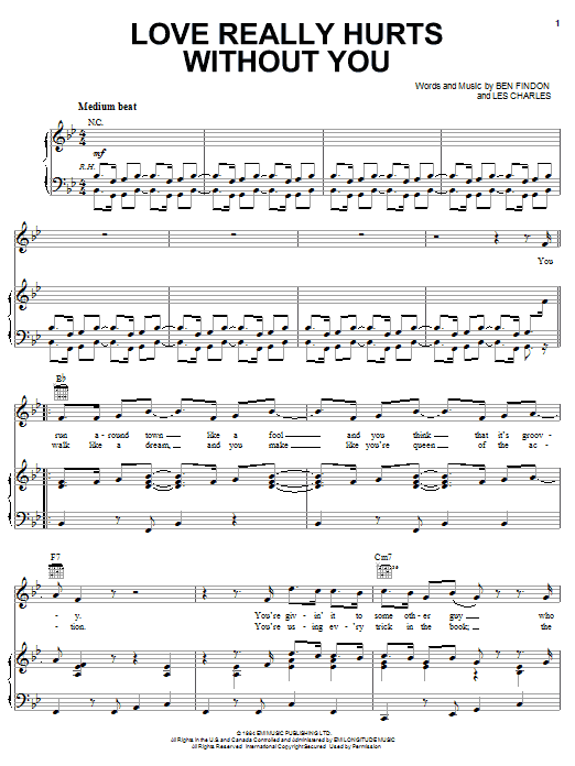 Billy Ocean Love Really Hurts Without You sheet music notes and chords. Download Printable PDF.