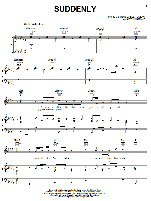 Billy Ocean Suddenly sheet music notes and chords. Download Printable PDF.