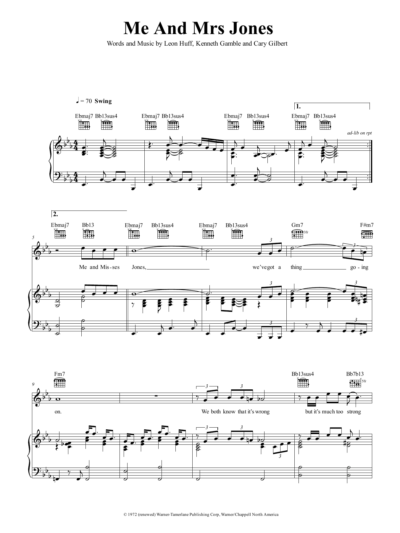 Billy Paul Me And Mrs Jones sheet music notes and chords. Download Printable PDF.