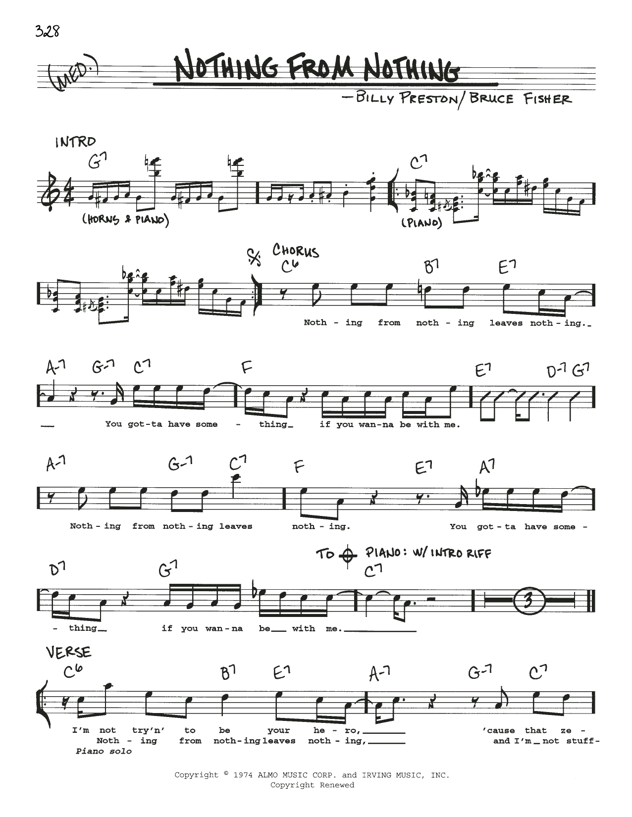 Billy Preston Nothing From Nothing sheet music notes and chords arranged for Real Book – Melody & Chords