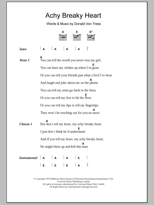 Billy Ray Cyrus Achy Breaky Heart sheet music notes and chords. Download Printable PDF.