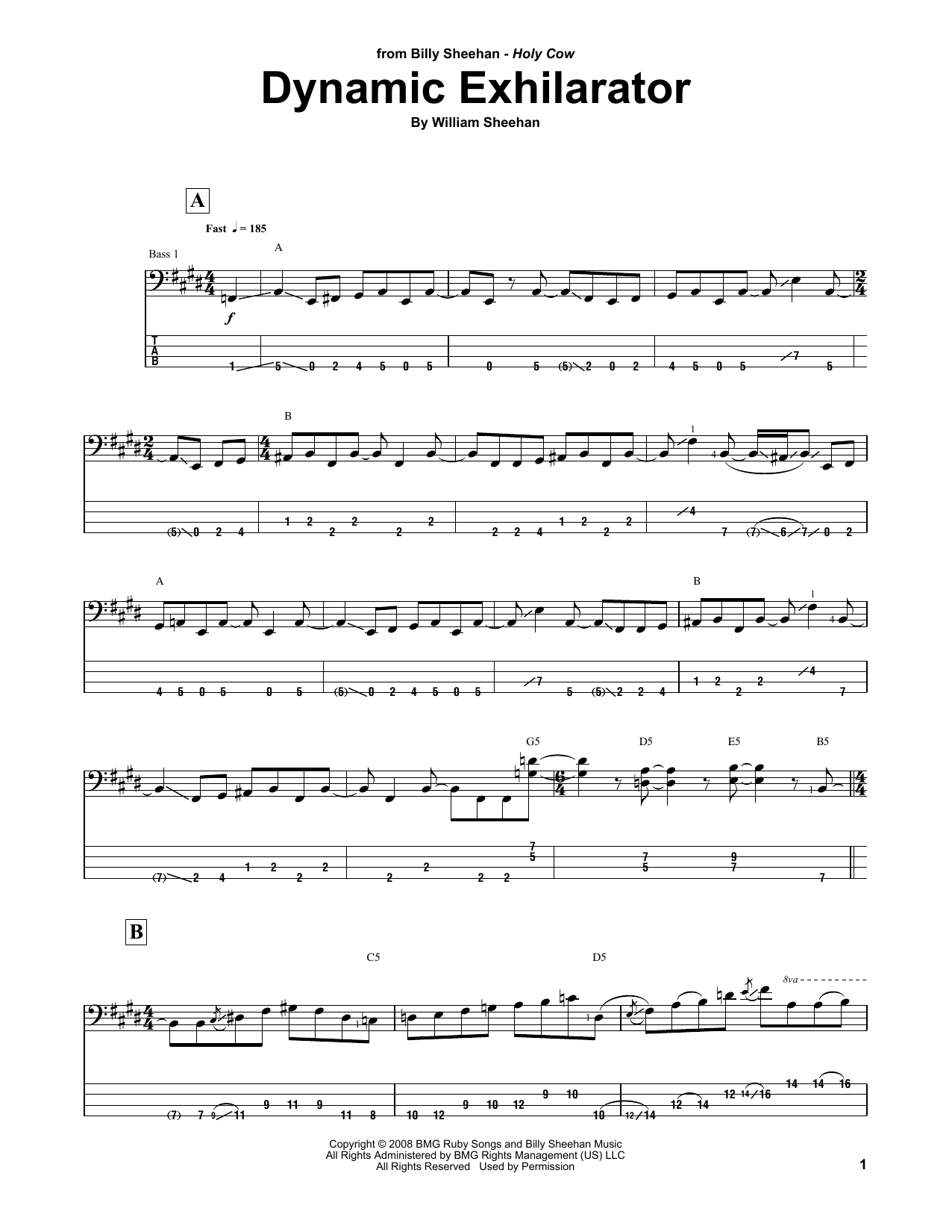 Billy Sheehan Dynamic Exhilarator sheet music notes and chords. Download Printable PDF.