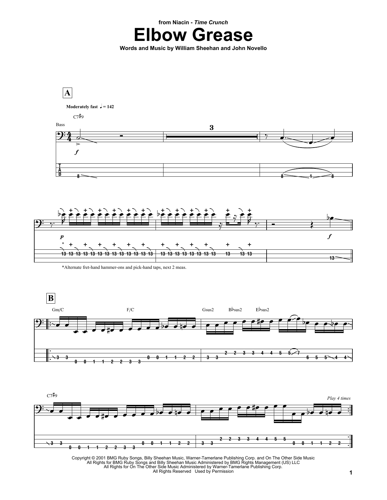 Billy Sheehan Elbow Grease sheet music notes and chords. Download Printable PDF.