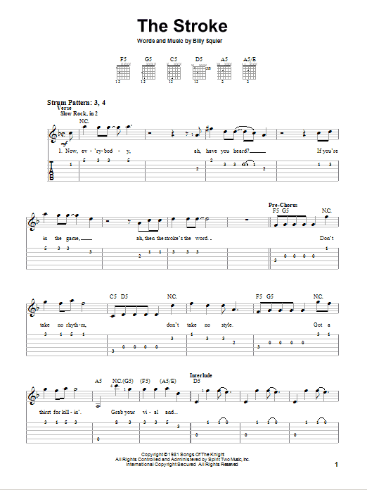 Billy Squier The Stroke sheet music notes and chords. Download Printable PDF.