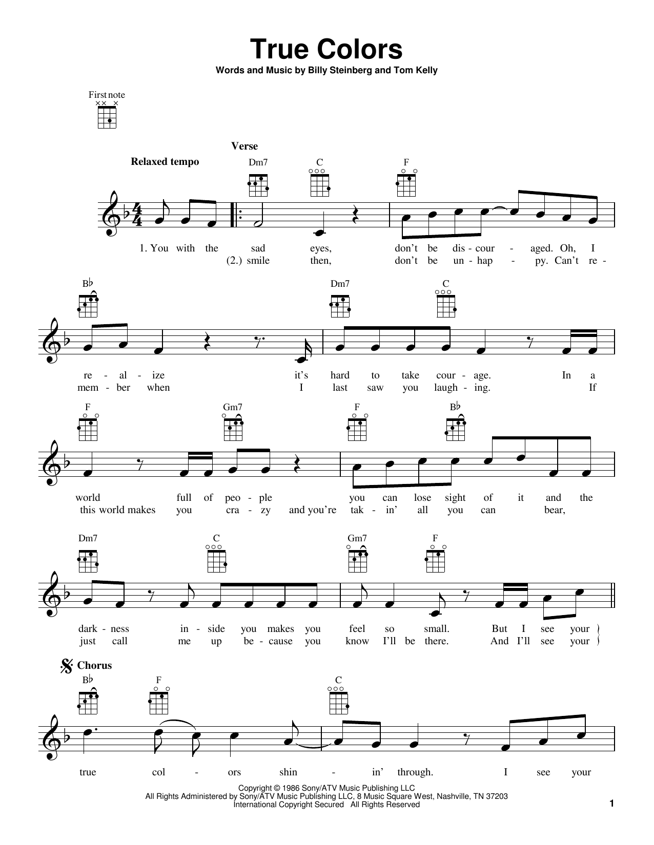 Learn to play Billy Steinberg True Colors sheet music for Ukulele in minutes. Price: 5.9900$ Billy Steinberg True Colors sheet music notes and chords arranged for Ukulele