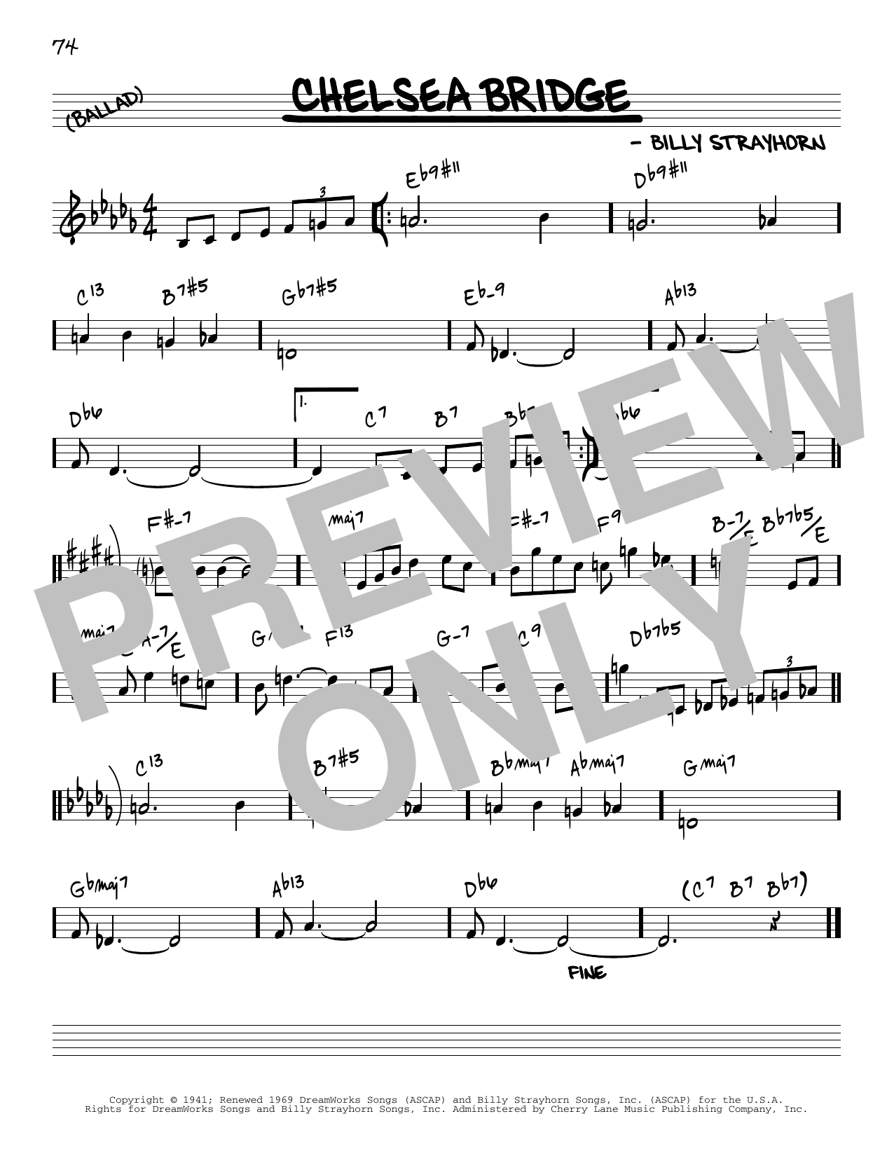 Billy Strayhorn Chelsea Bridge [Reharmonized version] (arr. Jack Grassel) sheet music notes and chords arranged for Real Book – Melody & Chords