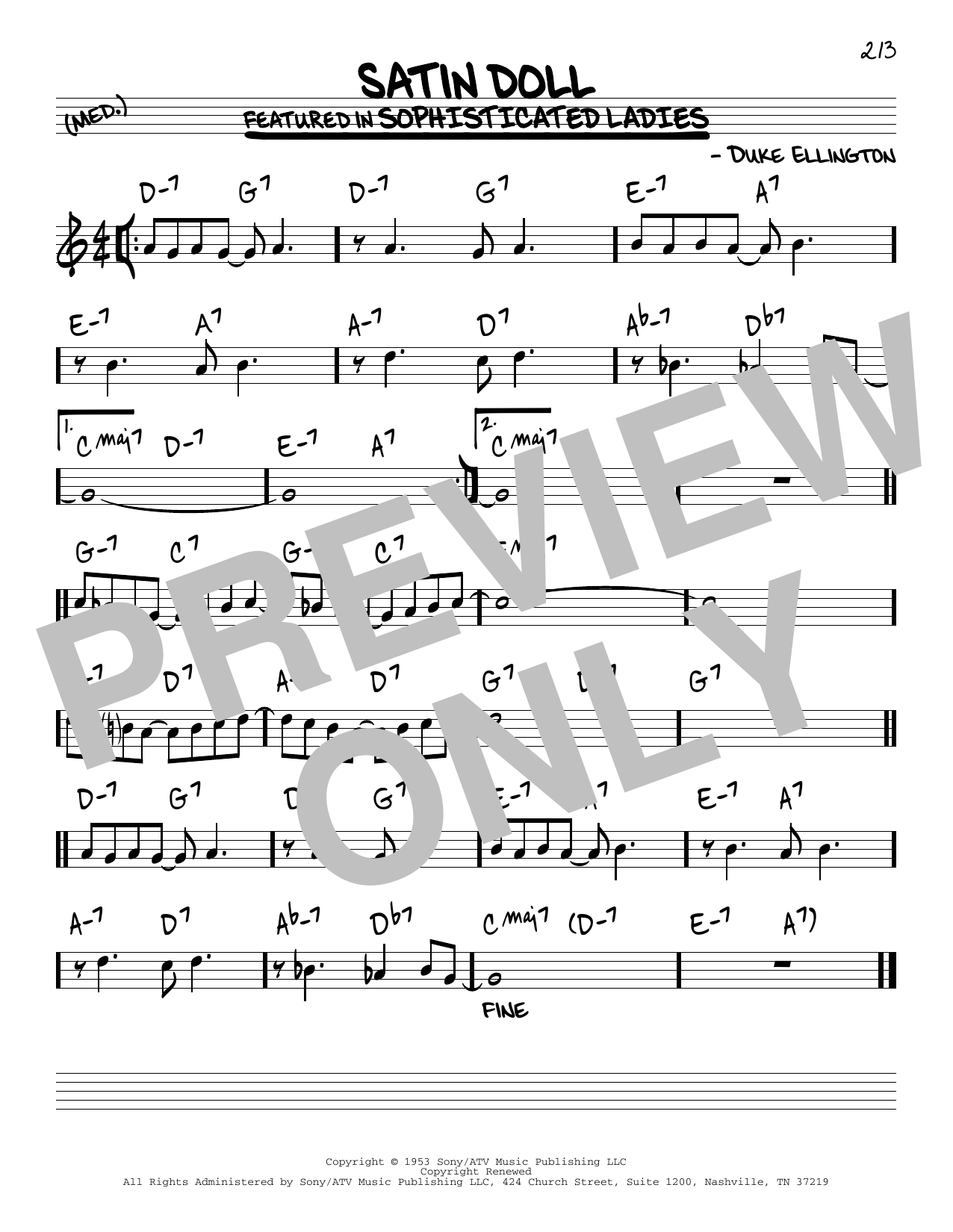 Billy Strayhorn Satin Doll sheet music notes and chords arranged for Real Book – Melody & Chords