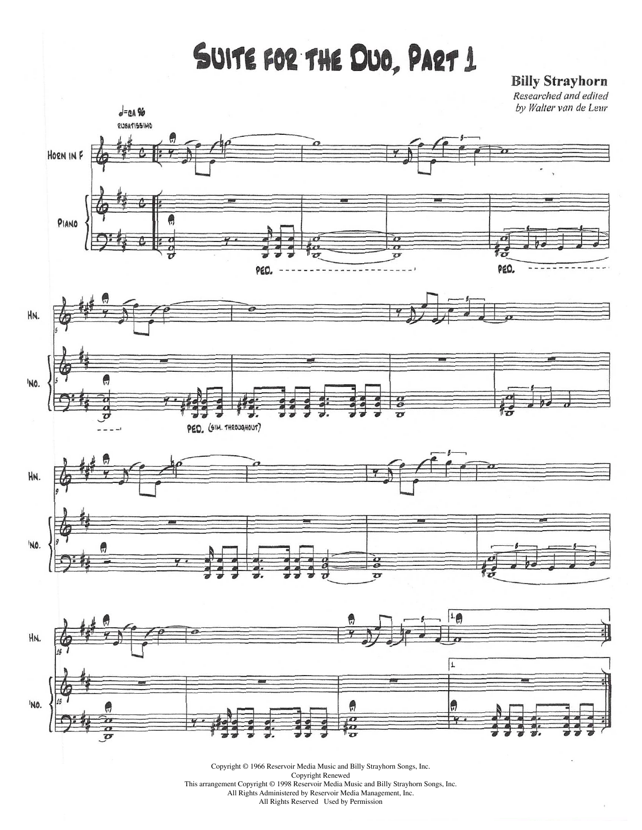 Billy Strayhorn Suite For The Duo (Parts 1-3) sheet music notes and chords. Download Printable PDF.