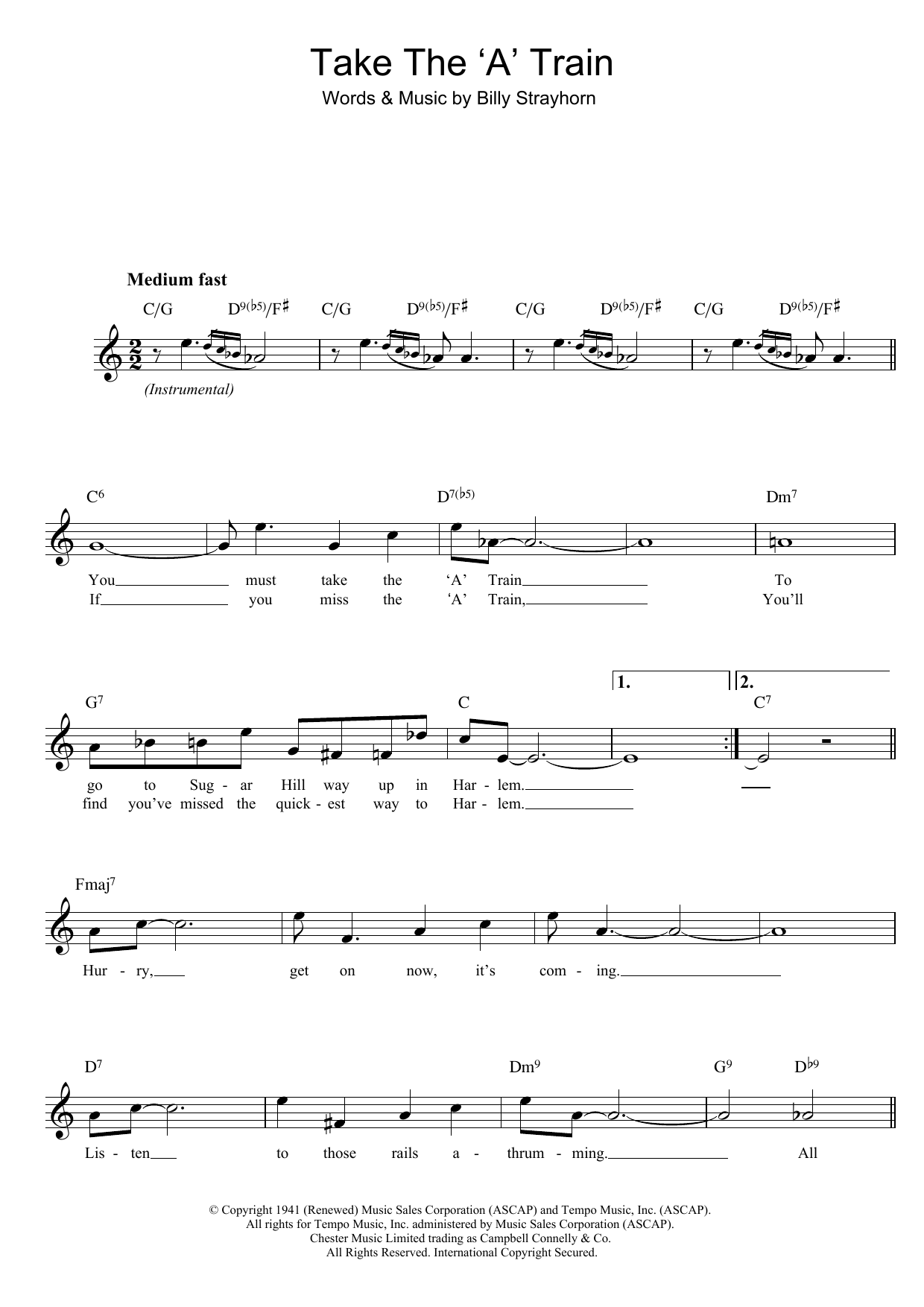 Billy Strayhorn Take The 'A' Train sheet music notes and chords. Download Printable PDF.