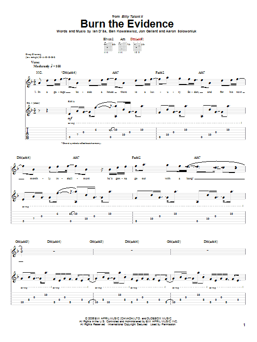 Learn to play Billy Talent Burn The Evidence sheet music for Guitar Tab in minutes. Price: 7.8900$ Billy Talent Burn The Evidence sheet music notes and chords arranged for Guitar Tab