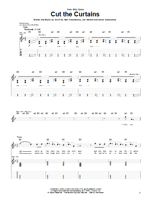 Learn to play Billy Talent Cut The Curtains sheet music for Guitar Tab in minutes. Price: 7.8900$ Billy Talent Cut The Curtains sheet music notes and chords arranged for Guitar Tab