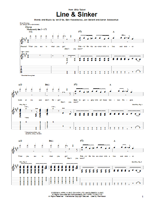 Learn to play Billy Talent Line & Sinker sheet music for Guitar Tab in minutes. Price: 7.8900$ Billy Talent Line & Sinker sheet music notes and chords arranged for Guitar Tab