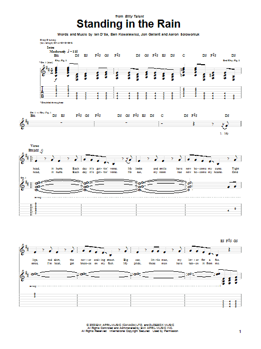 Learn to play Billy Talent Standing In The Rain sheet music for Guitar Tab in minutes. Price: 7.8900$ Billy Talent Standing In The Rain sheet music notes and chords arranged for Guitar Tab