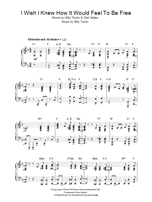 Billy Taylor I Wish I Knew How It Would Feel To Be Free sheet music notes and chords. Download Printable PDF.