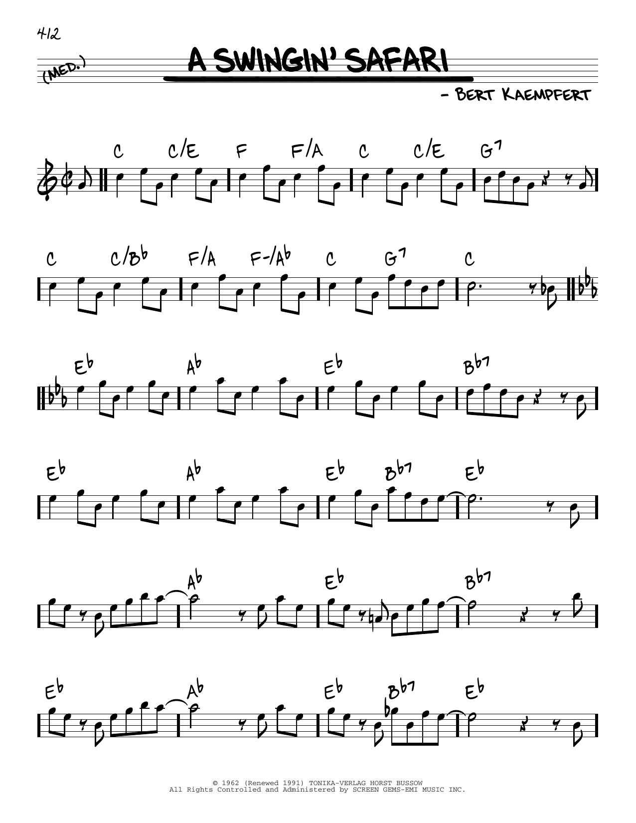 Billy Vaughn A Swingin' Safari sheet music notes and chords. Download Printable PDF.