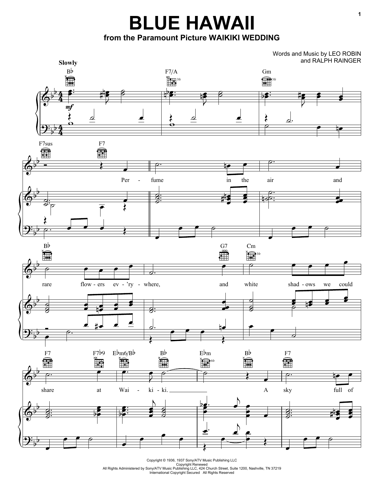 Billy Vaughn Blue Hawaii sheet music notes and chords. Download Printable PDF.