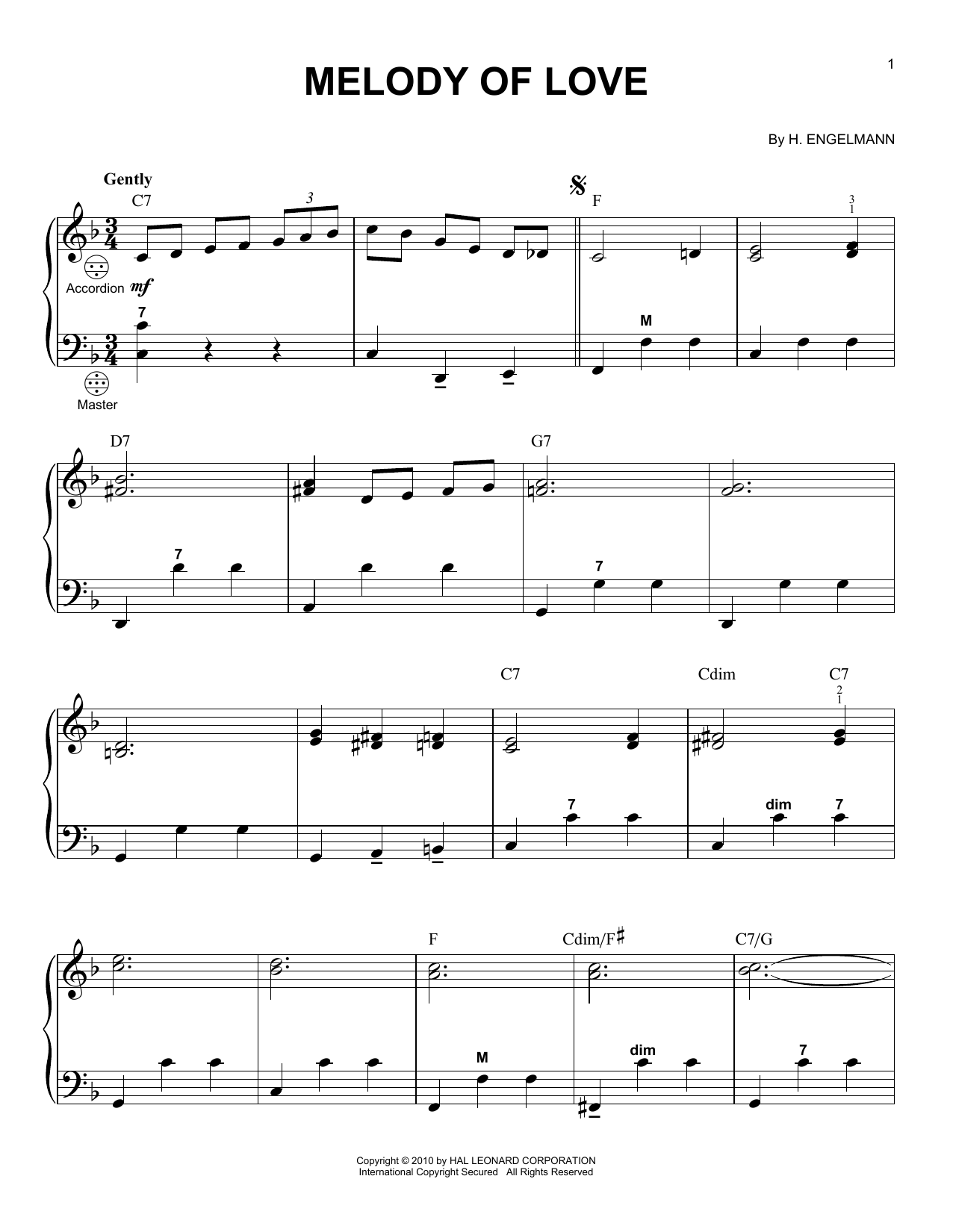 Billy Vaughn Melody Of Love sheet music notes and chords. Download Printable PDF.