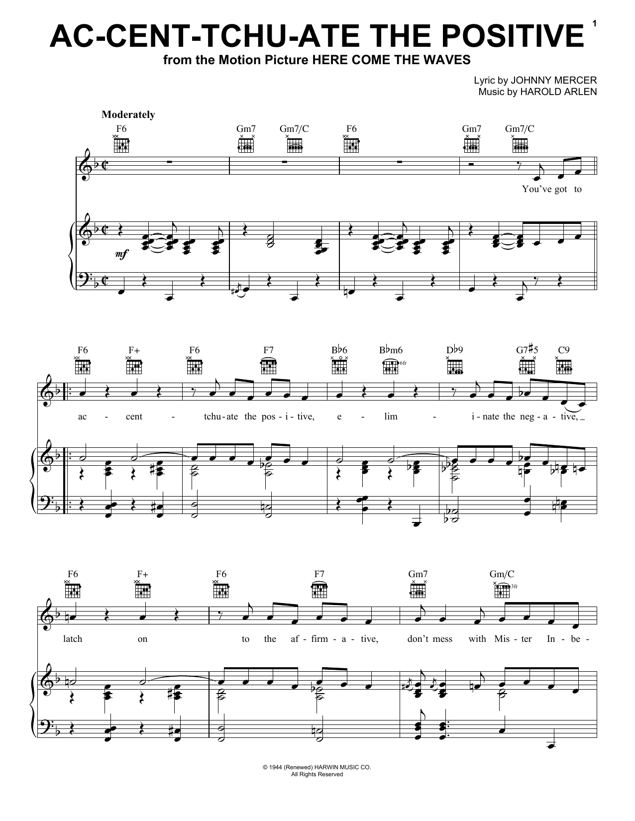 Bing Crosby Ac-cent-tchu-ate The Positive sheet music notes and chords. Download Printable PDF.