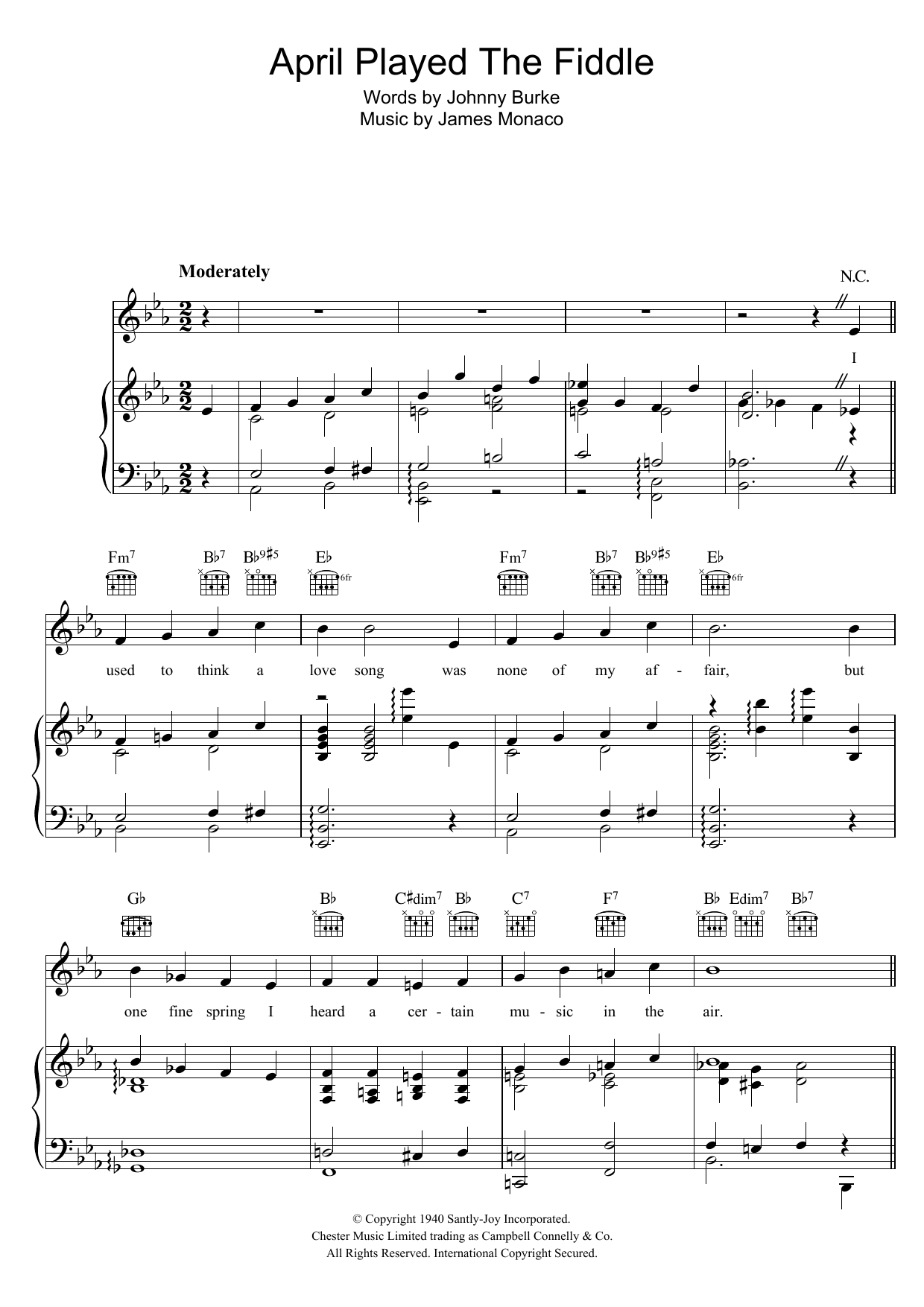 Learn to play Bing Crosby April Played The Fiddle sheet music for Piano, Vocal & Guitar Chords in minutes. Price: 7.8900$ Bing Crosby April Played The Fiddle sheet music notes and chords arranged for Piano, Vocal & Guitar Chords