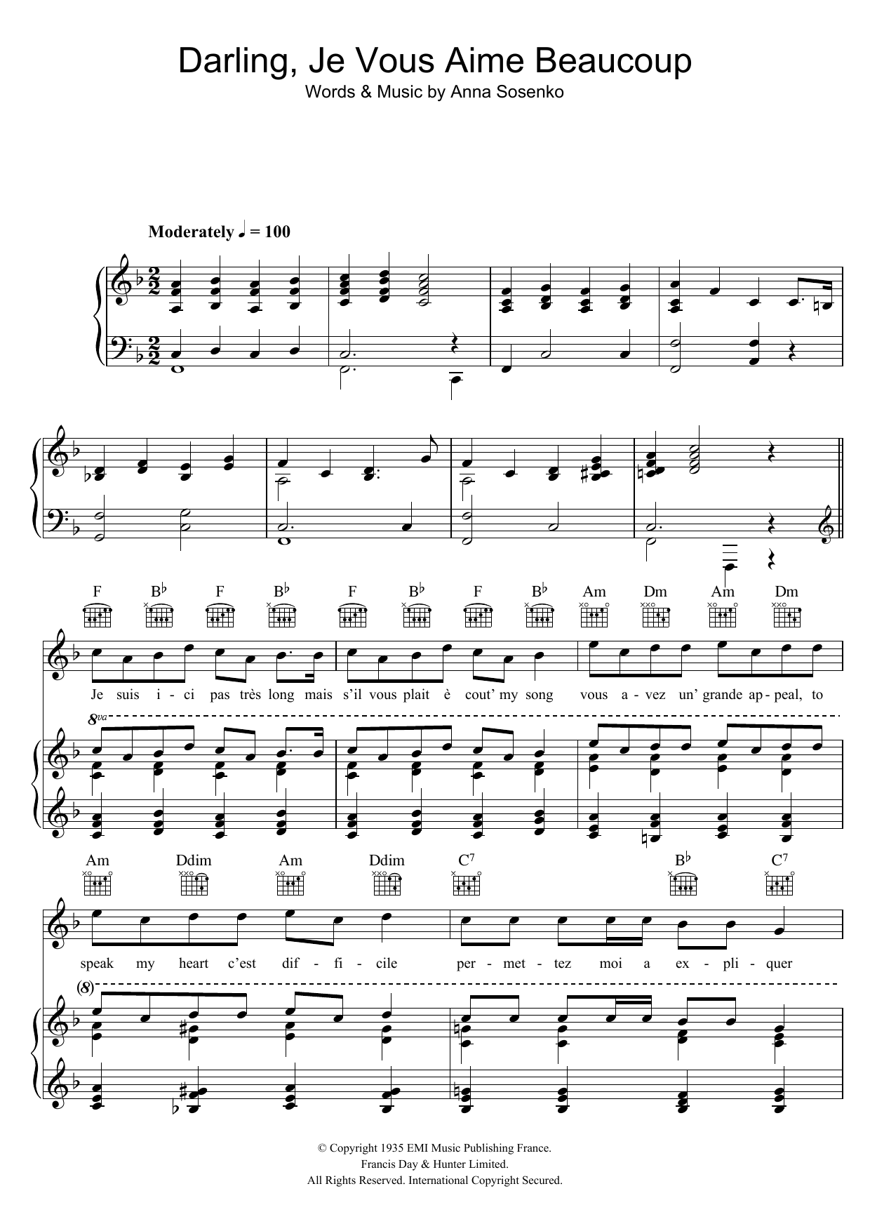Learn to play Bing Crosby Darling Je Vous Aime Beaucoup sheet music for Piano, Vocal & Guitar Chords in minutes. Price: 7.8900$ Bing Crosby Darling Je Vous Aime Beaucoup sheet music notes and chords arranged for Piano, Vocal & Guitar Chords